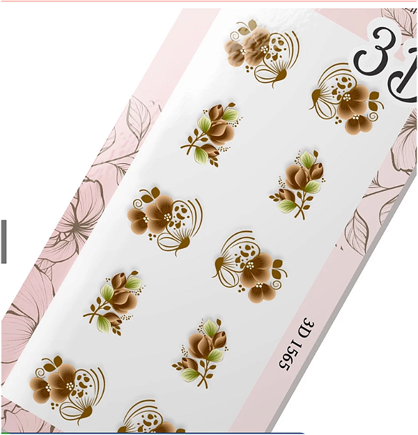 Adesivo 3D de Unha- Flor e Borboleta Marrom 3D 1565