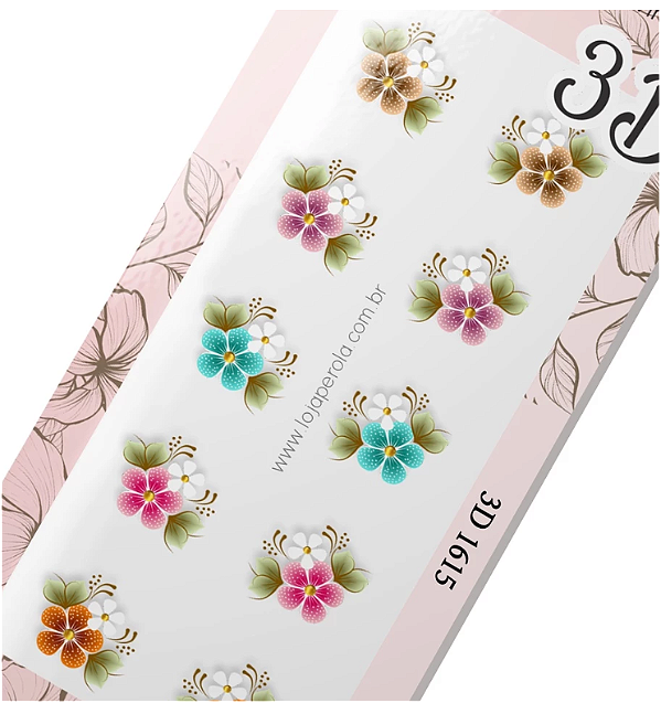 Adesivo 3D de Unha-Florzinhas Mistas-3D 1615