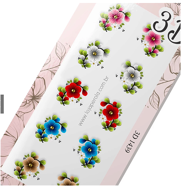Adesivo 3D de Unha-Flores Mistas-3D 1439