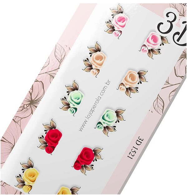 Adesivo 3D de Unha-Flores Coloridas Mistas-3D 1521