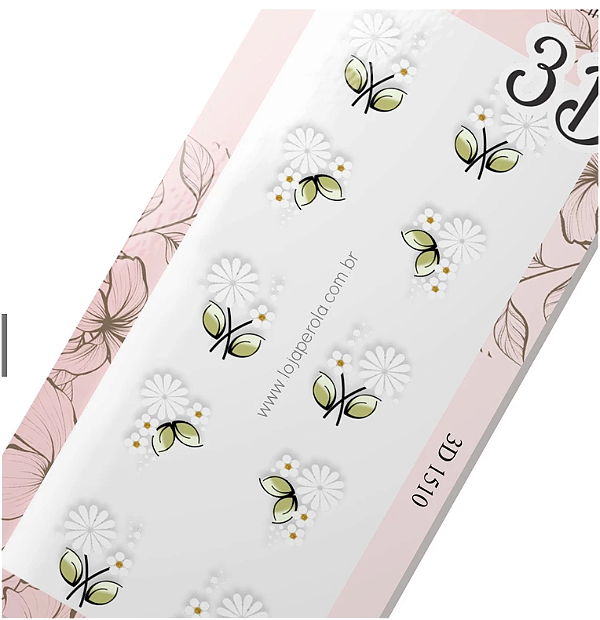 Adesivo 3D de Unha- Margaridinhas Brancas- 3D 1510
