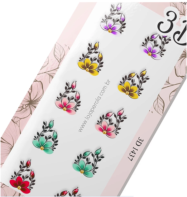 Adesivo 3D de Unha-Flores Mistas-3D 1437