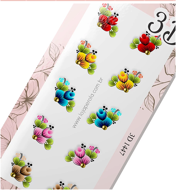 Adesivo 3D de Unha-Flores Mistas-3D 1447