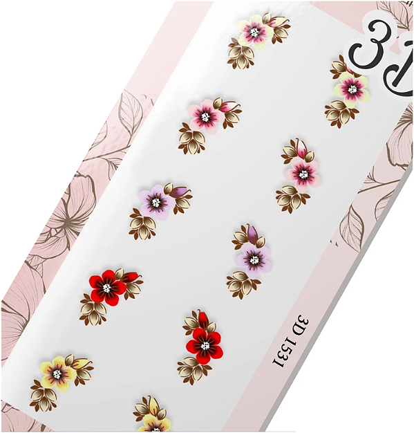 Adesivo 3D de Unha-Flores Mistas-3D 1531