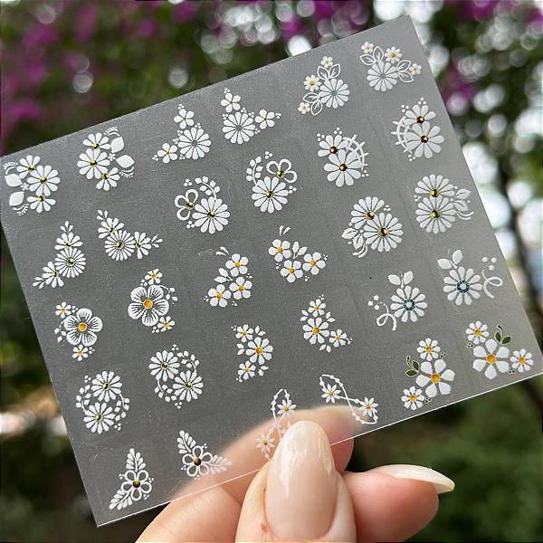 Mini Cartelão de Películas para Unhas 30 unidades- Flores Brancas M04