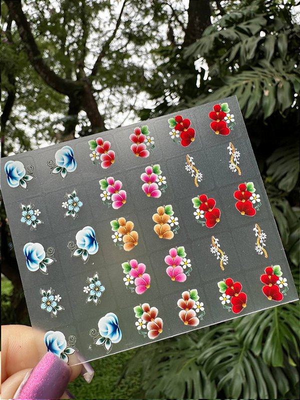 Mini Cartelão de Películas para Unhas 30 unidades- Flores Mistas M03