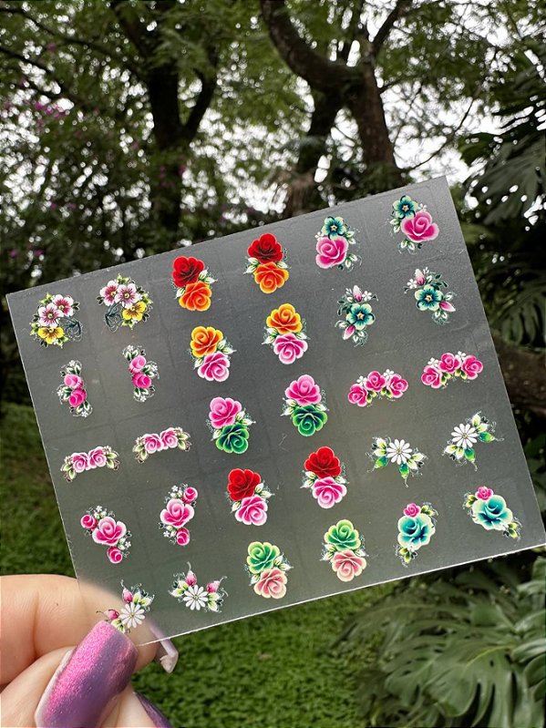 Mini Cartelão de Películas para Unhas 30 unidades- Flores Coloridas