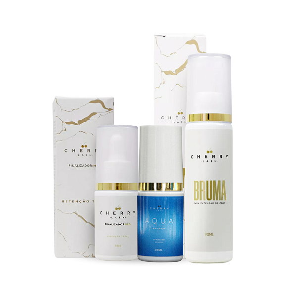Kit Retenção para Extensão de Cílios Cherry - Bruma, Aqua Primer, Finalizador