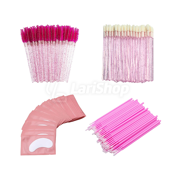 Kit Descartáveis para Extensão de Cílios (Pads, Escovinhas, Pincel e Microbrush)