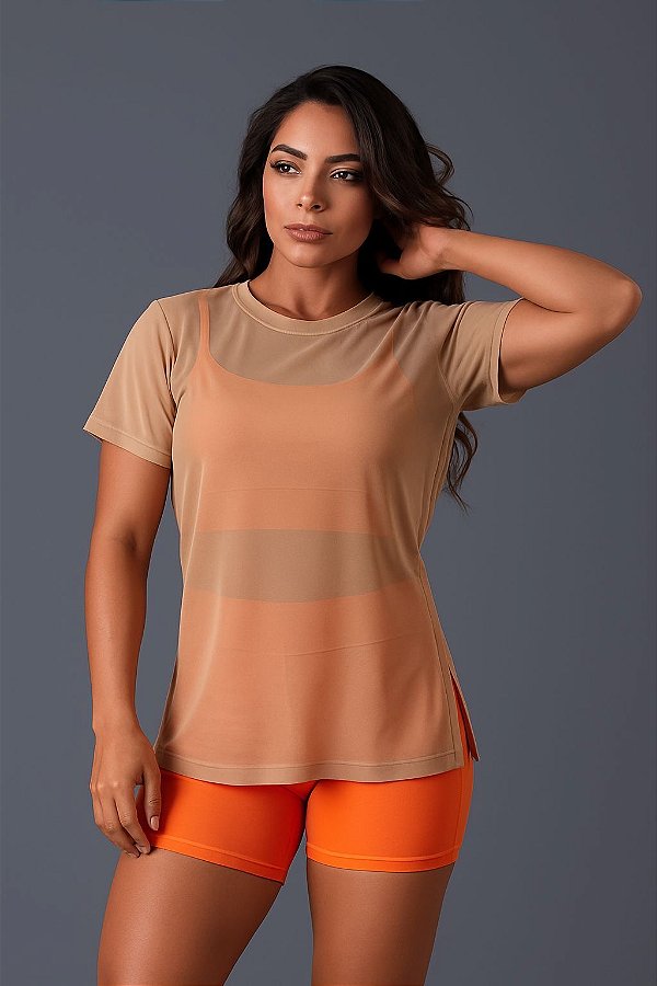 BLUSA FITNESS TULE COM ABERTURA LATERAIS