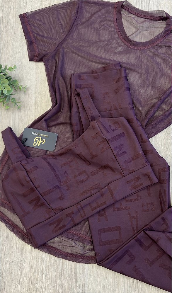 CONJUNTO FITNESS CALÇA LETRADO BORDO