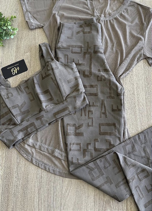 CONJUNTO FITNESS CALÇA LETRADO AREIA