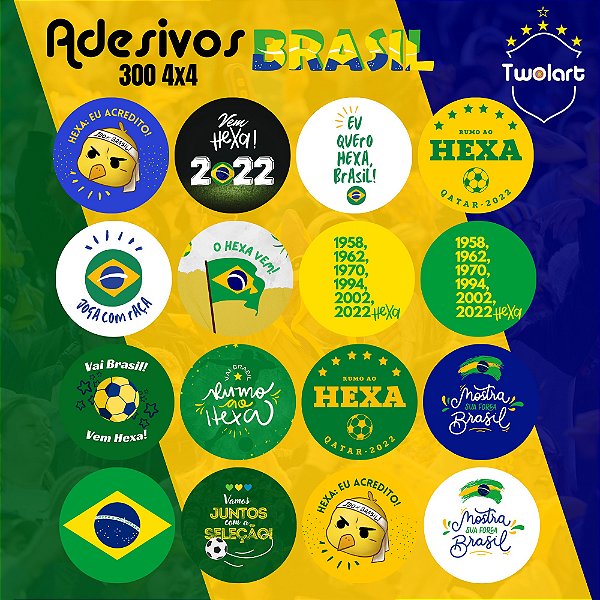 300 Adesivos 4x4cm Brasil Sortidos