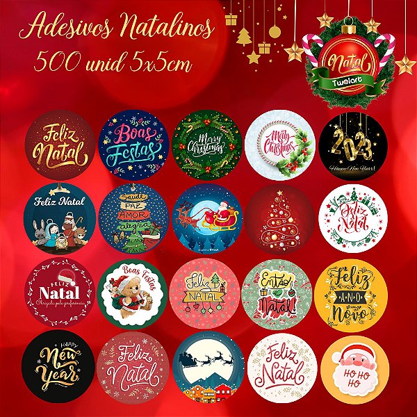 500 Adesivos 5x5cm Natal Sortidos