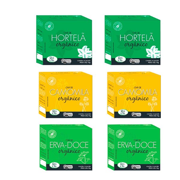 Hortelã Erva Doce Camomila Chá Orgânico Kit 6cx (60 Sachês)