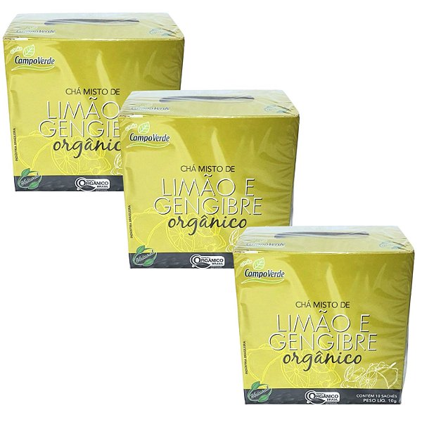 Chá Limão e Gengibre Orgânico Kit 3 Caixas Campo Verde