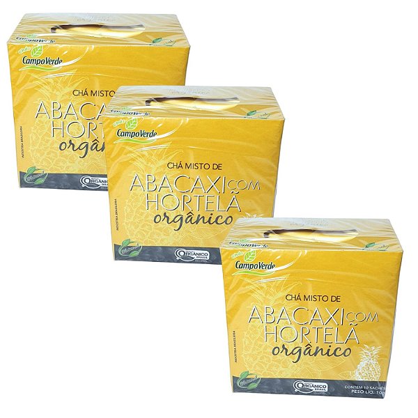 Chá Abacaxi com Hortelã Orgânico Kit 3 Caixas Campo Verde
