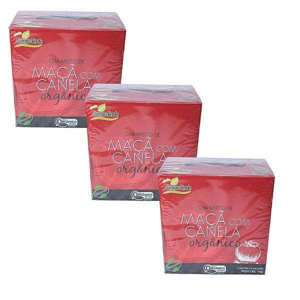 Chá Maça com Canela Orgânico Kit 3 Caixas Campo Verde