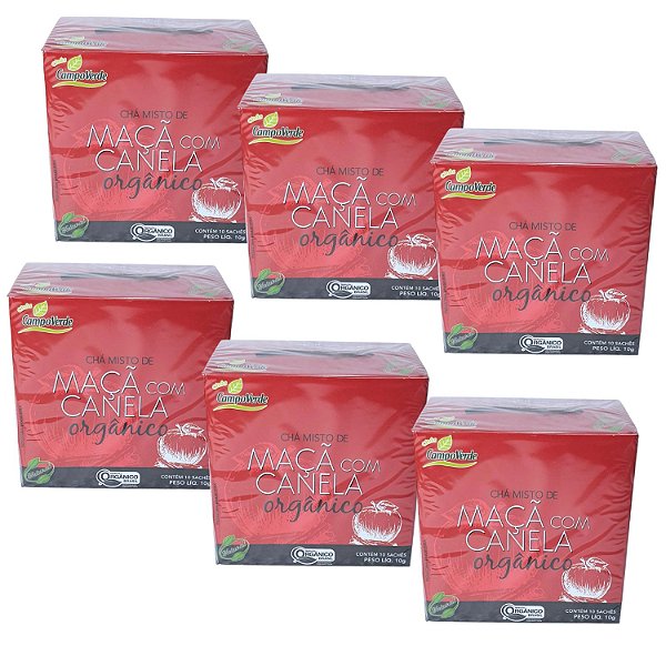 Chá Maçã com Canela Orgânico Kit 6 Caixas Campo Verde