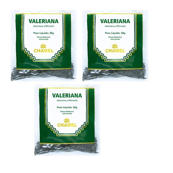 Chá Valeriana Natural Kit 3 Pacotes 30g cada Chamel