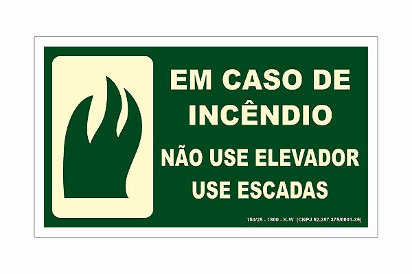 Placa Rota De Fuga Em Caso De Incêndio Não Use Elevador Use Escadas Fotoluminescente