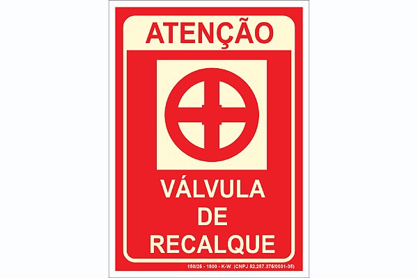 Placa Atenção Válvula de Recalque Fotoluminescente