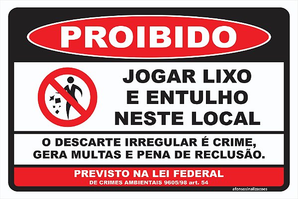 Placa de Sinalização Jogue Lixo no Lixo