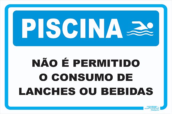 Placa Piscina Não é Permitido o Consumo de Lanches ou Bebidas