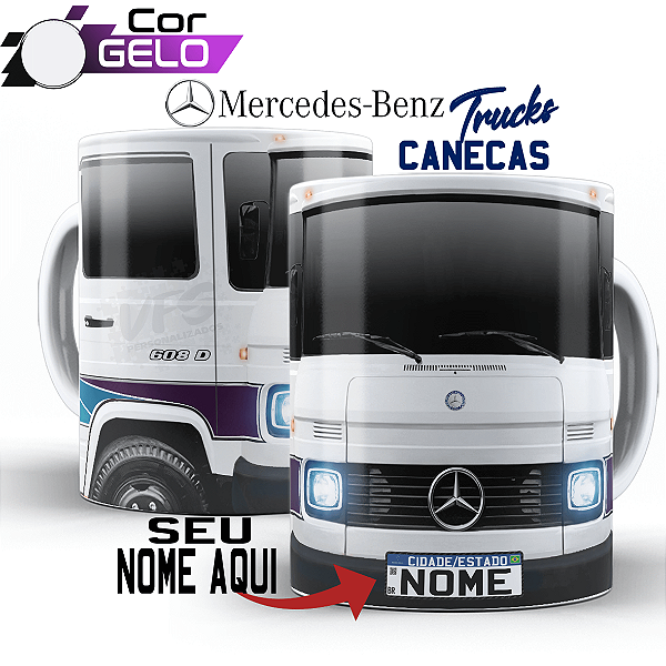 Caneca Personalizada Caminhão  Mercedes 608 Caminhoneiro com seu nome impresso