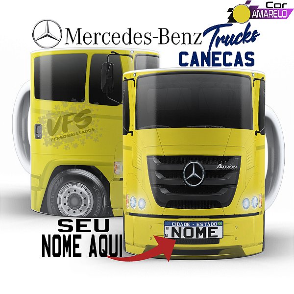 Caneca Personalizada Caminhão Mercedes Bens Atron  caminhoneiro