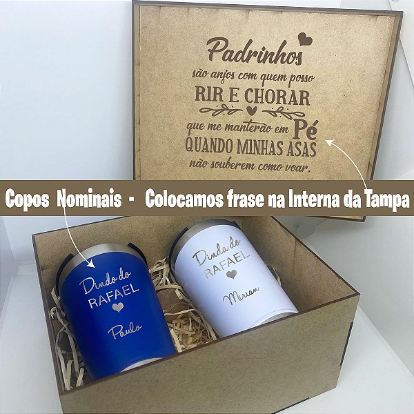 Kit Lembrancinha batizado dindos e dindas  lembrancinha de batismo- ( 2 copos + caixa mdf )