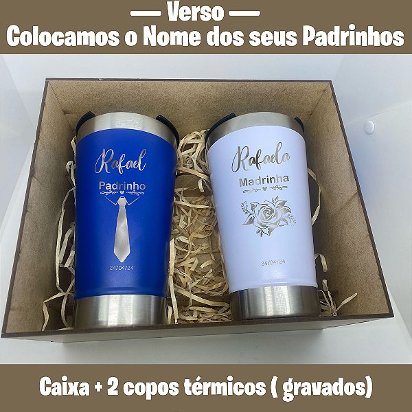 Kit Lembrancinha padrinho de casamento madrinha de casamento- ( 2 copos + caixa mdf )