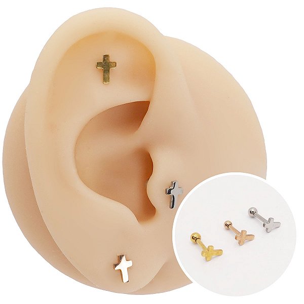 Piercing Microbell Reto em Aço PVD Cruz Lisa
