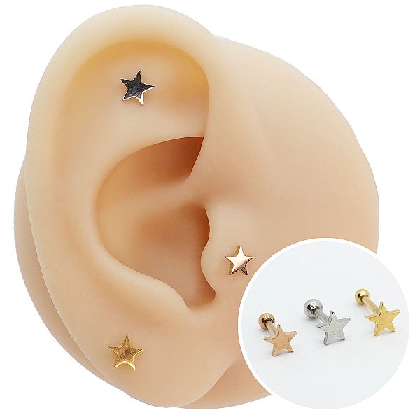 Piercing Microbell Reto em Aço PVD Estrela Lisa