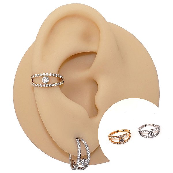 Piercing Argola Clicker em Aço PVD Double Cristal Lux