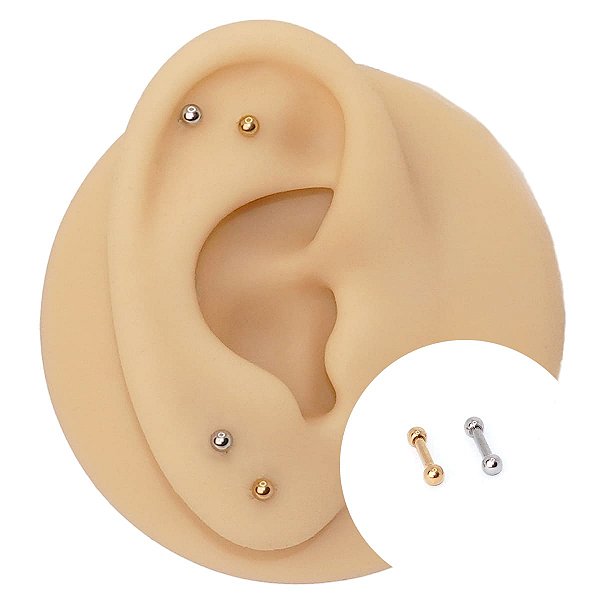 Piercing Microbell Reto em Aço PVD Mini Bolinhas