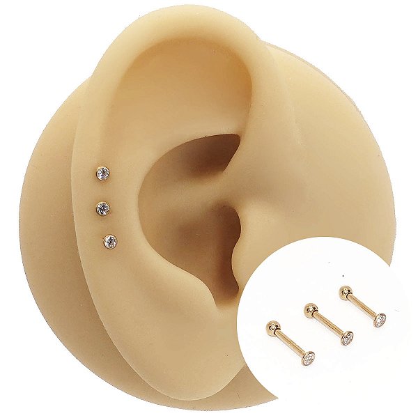Piercing Australiano em Aço PVD Dourado JP 0,8mm com Zircônia