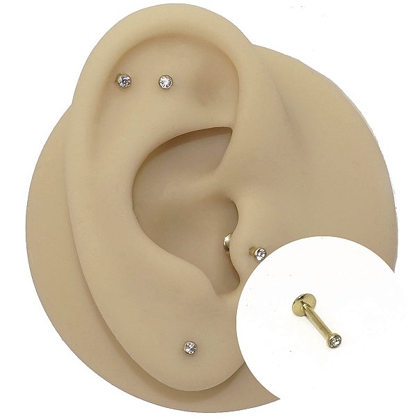 Piercing Labret em Aço PVD Dourado Cristal 2mm