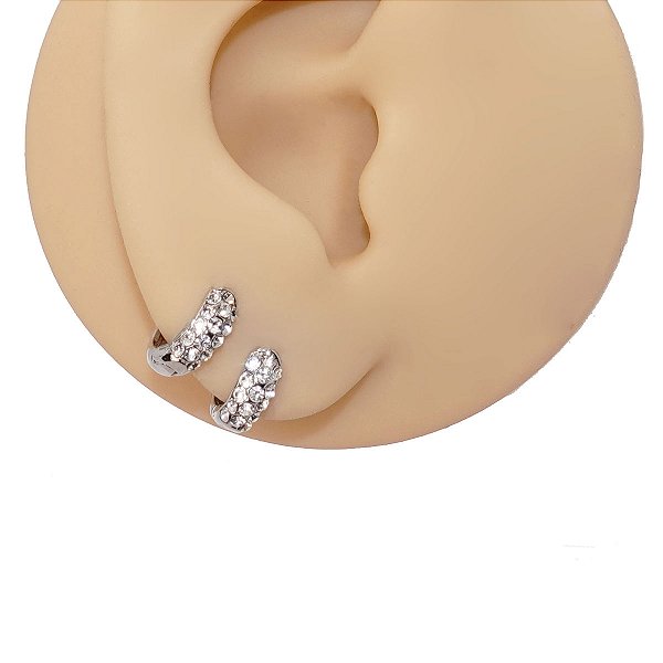 Brinco Argola Folheado Prateada com Cristais Glam