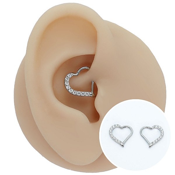 Piercing Argola Clicker em Aço Coração Com Zircônia