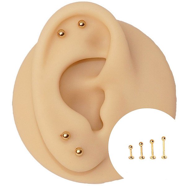 Piercing Labret em Titânio PVD Dourado Bolinha