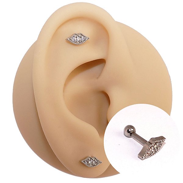 Piercing Microbell Folheado Kiss Prateado Zircônias