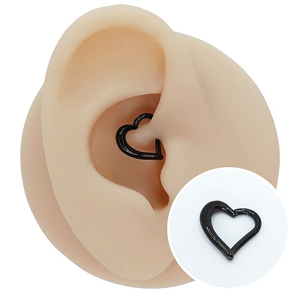 Piercing Argola Clicker em Aço PVD Preto Coração