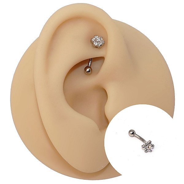 Piercing Microbell Curvo em Aço PVD Flor