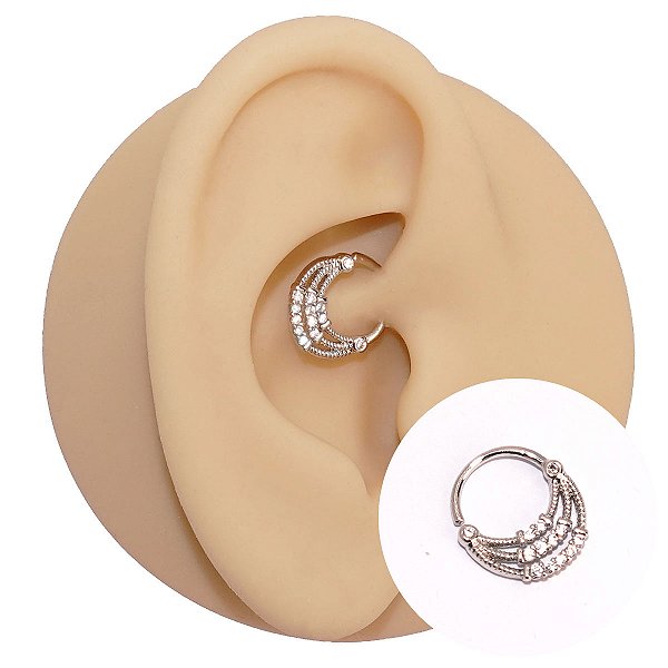Piercing Argola Folheado Torção Waves Cristal