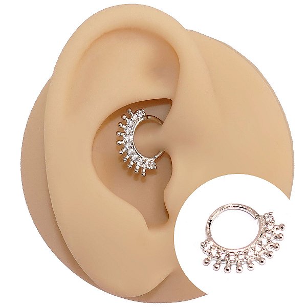 Piercing Argola Folheado Torção Balinesca Zircônias