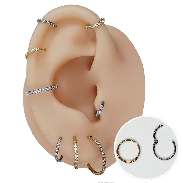 Piercing Argola Clicker em Aço PVD Slim 1.2 Zircônias
