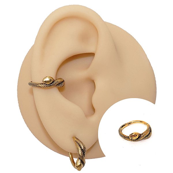 Piercing Argola Clicker Em Aço PVD Cobra Old