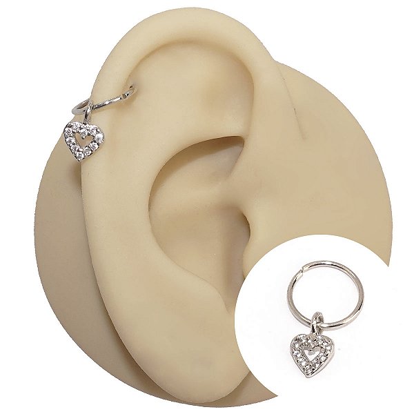 Piercing Argolinha Folheado Torção Pingente Coração