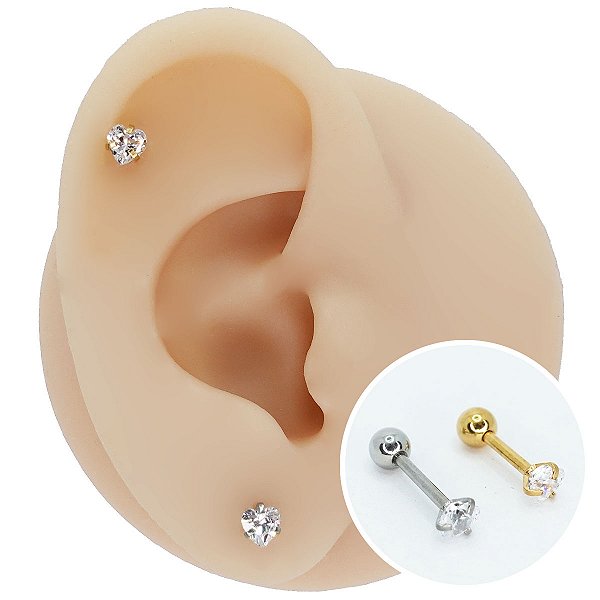 Piercing Microbell Reto em Aço PVD Coração Bola 4mm
